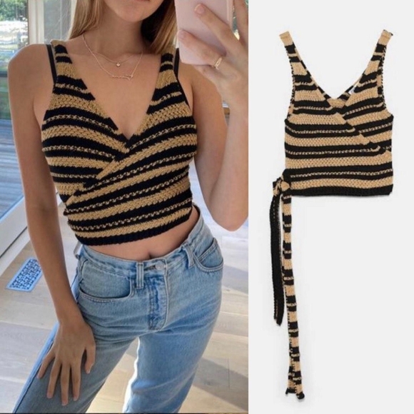 Zara Tops - Zara Striped Knit Wrap Tank Sweater